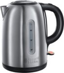 ON SALE,  Russell Hobbs Brushed Stainless Steel & Black Electric 1.7L Cordless Kettle (Fast Boil 3KW, Removable Washable Anti-Scale Filter, Push to Open lid, Perfect Pour spout) 20441